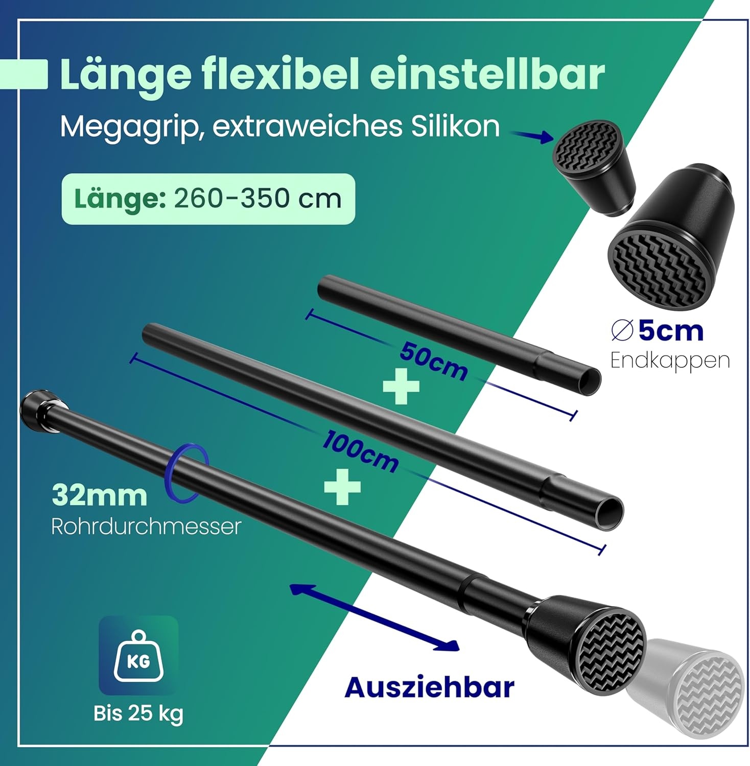 Gordijnroede Zwart 260-350cm - Boren Niet Nodig - 30% Korting!