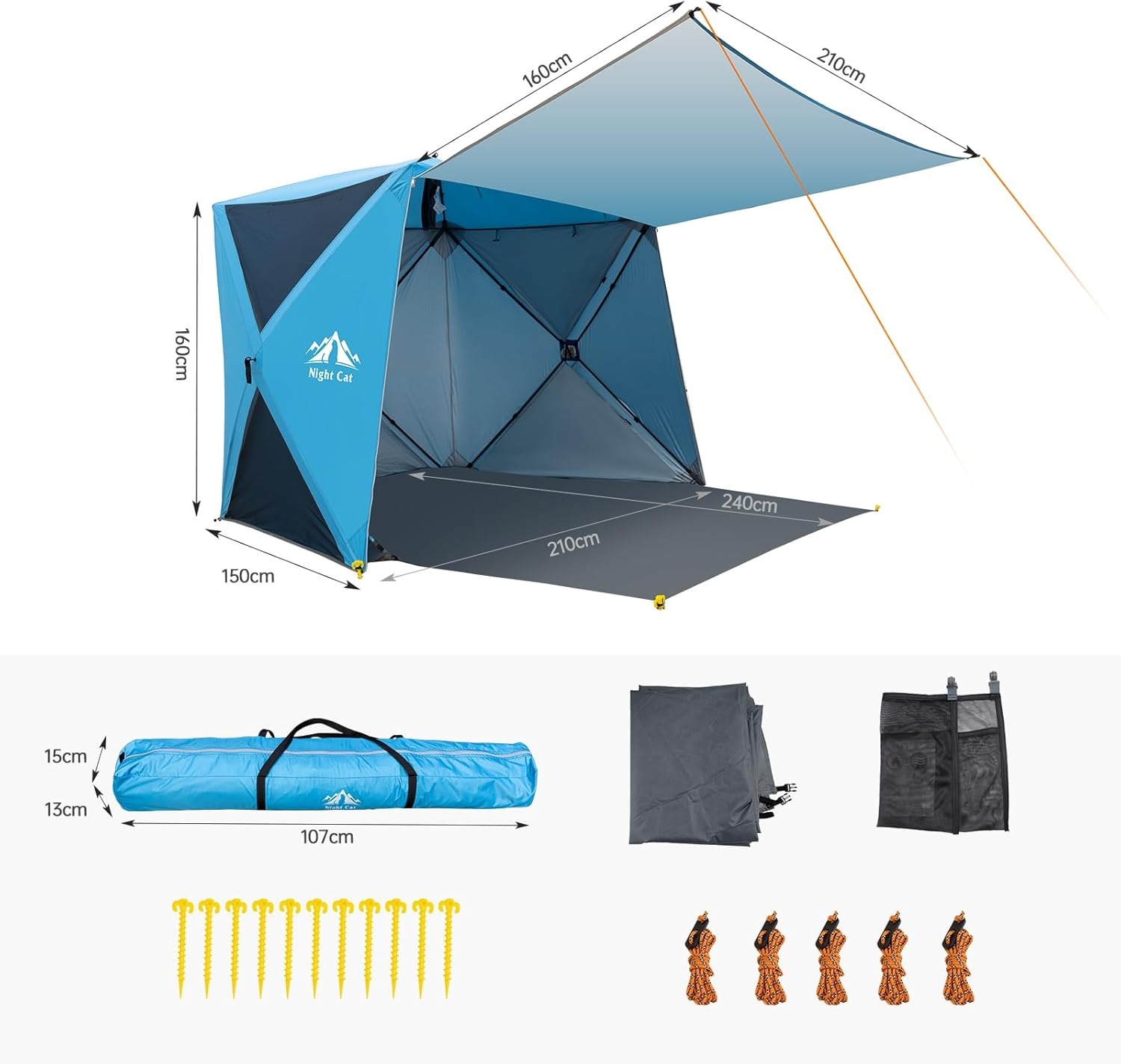 Night Cat Strandtent 4 Pers. - UPF50+ UV-Bescherming - 30% Korting!