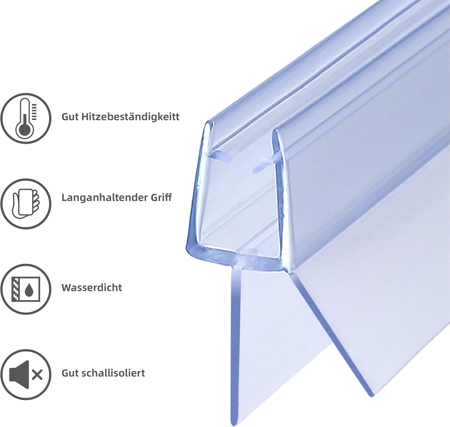 2 stuks doucheafdichting 70 cm voor douchedeuren, douchecabines, badkuip, 4/5/6 mm, transparant, waterdichte reserveafdichting voor douchedeur, bescherming tegen