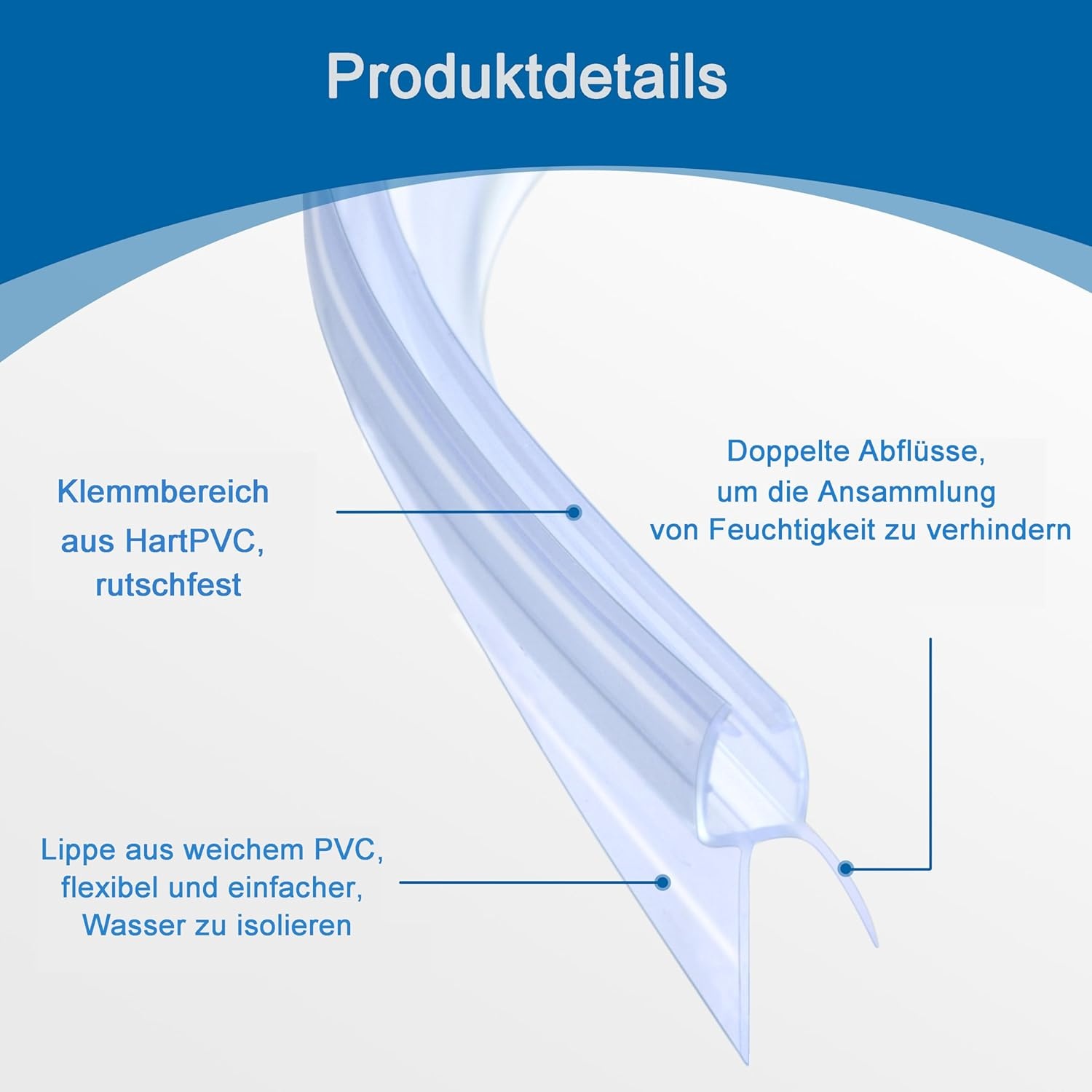Curved Shower Seal 2 x 80 cm Replacement Seal for 4 mm / 5 mm / 6 mm Glass Thickness (Soft Edge Length 20 mm) Pre-Curved Shower Door Seal for Bath and Round Shower Quarter Circle Shower