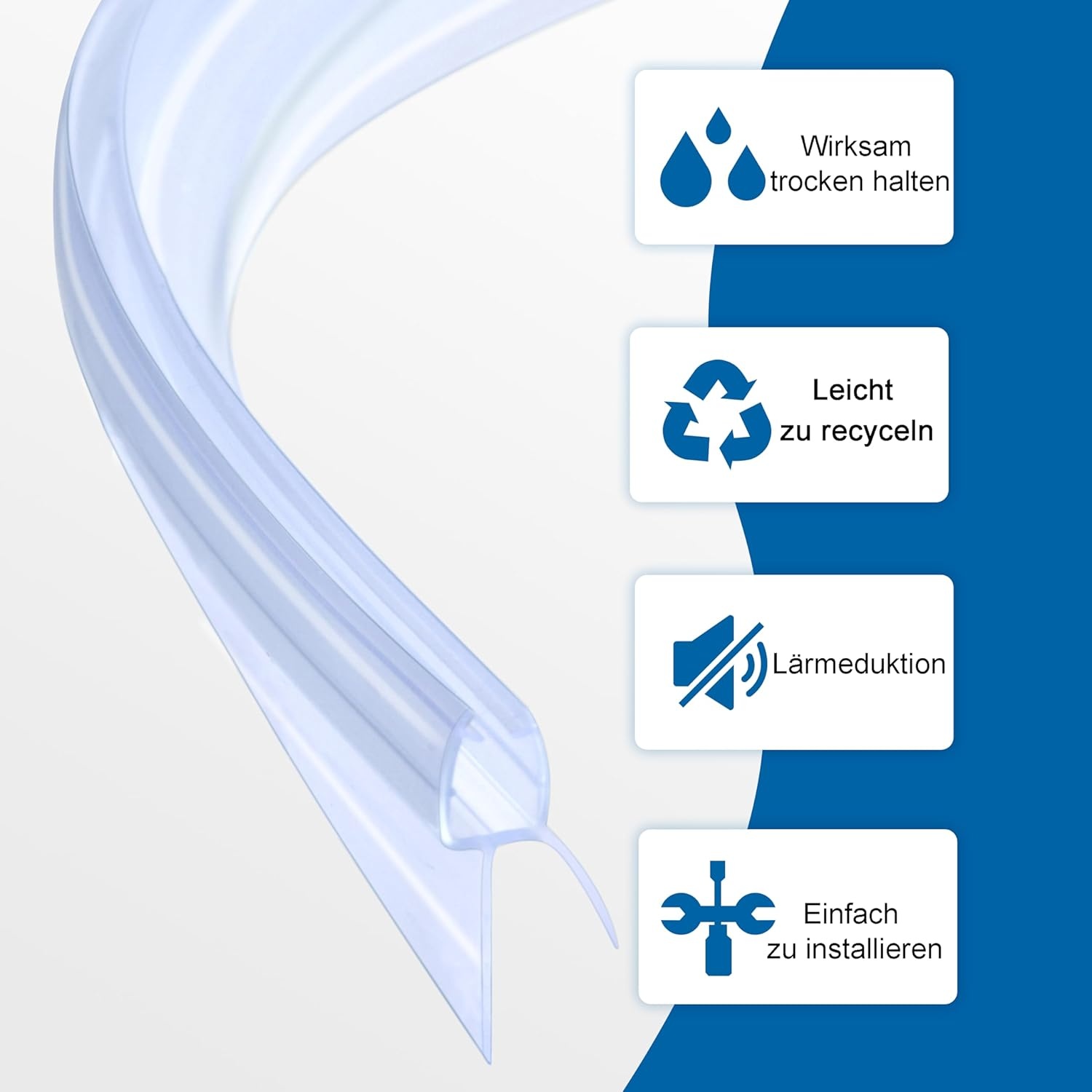 Curved Shower Seal 2 x 80 cm Replacement Seal for 4 mm / 5 mm / 6 mm Glass Thickness (Soft Edge Length 20 mm) Pre-Curved Shower Door Seal for Bath and Round Shower Quarter Circle Shower