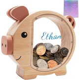Wooden Piggy Bank - Non-Toxic and Durable Kids Savings Toy, Personalized Gift, Perfect for Birthday, Christmas, Children's Day