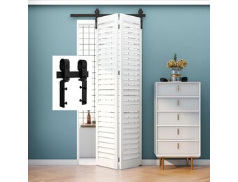 TSMST Klapdeur schuifdeursysteem, 100 cm, complete set, ruimtebesparende schuurdeur, spoorset voor 2 deuren, glad en rustig (zonder deur)