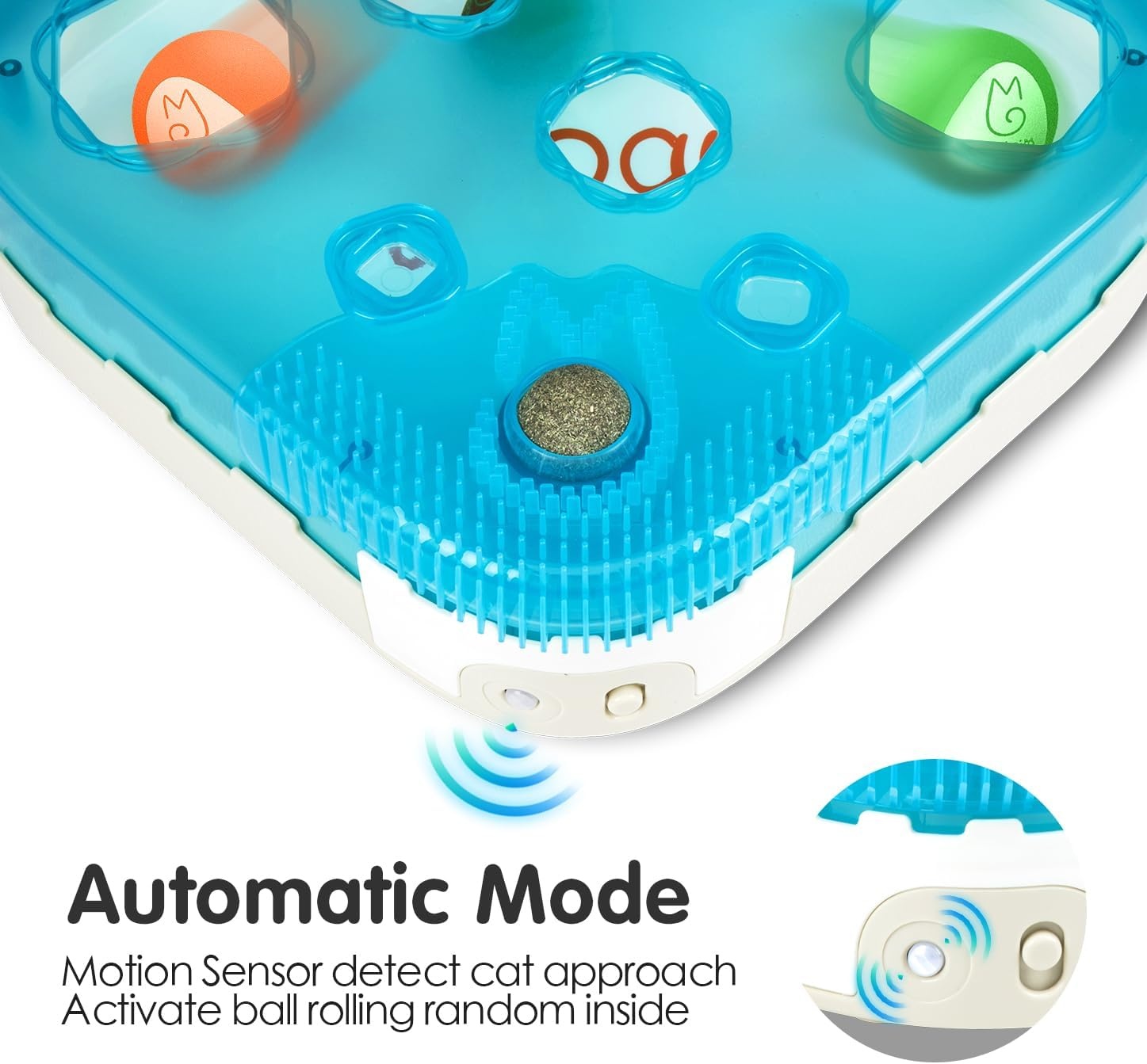 Migipaws 7-in-1 Interactive Automatic Cat Toy - Ultimate Indoor Cat Toy with Motion Sensor, LED Night Mode, Teaser Staff, Catnip Ball and Foam Balls for Bored Cats