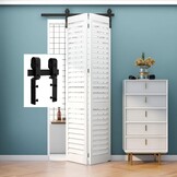 TSMST Klapdeur schuifdeursysteem, 100 cm, complete set, ruimtebesparende schuurdeur, spoorset voor 2 deuren, glad en rustig (zonder deur)