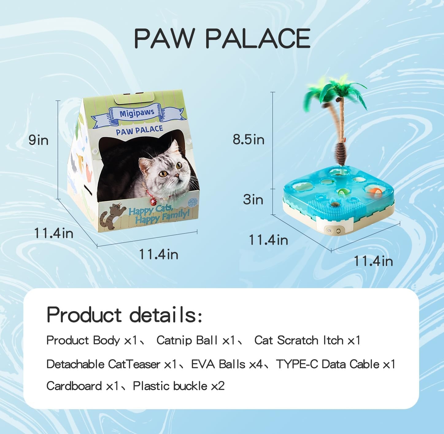 Migipaws 7-in-1 Interactive Automatic Cat Toy - Ultimate Indoor Cat Toy with Motion Sensor, LED Night Mode, Teaser Staff, Catnip Ball and Foam Balls for Bored Cats