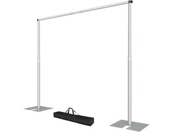EMART Robuust achtergrondstatief, 2,5 x 3 m, verstelbaar buis- en drapeerachtergrondstatief met 4,2 kg platte metalen voet, fotoachtergrondstatief voor feestjes, bruiloften, videostudio's,