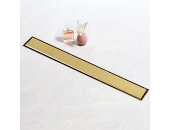 SaniteModar Doucheafvoer Gouden 90 cm, 2-in-1 Paneel Douchegoot met Sifon, Deodorant en Haarfilter, Doucheafvoer van Roestvrij Staal