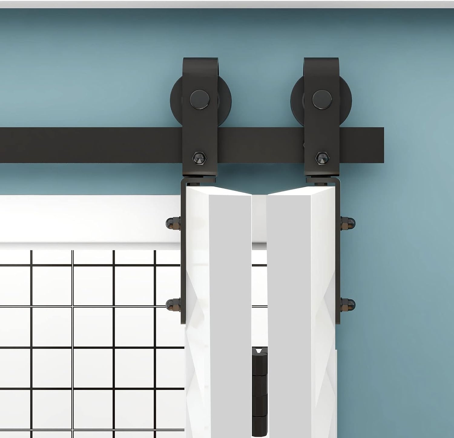 TSMST Klapdeur schuifdeursysteem, 100 cm, complete set, ruimtebesparende schuurdeur, spoorset voor 2 deuren, glad en rustig (zonder deur)