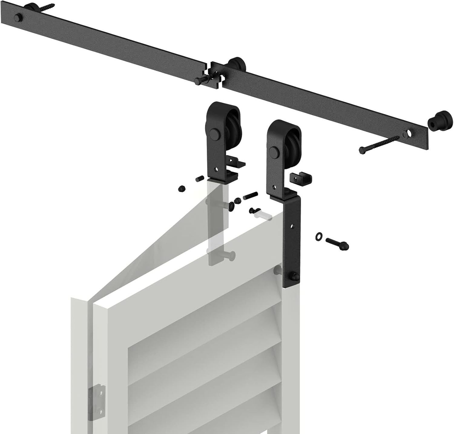 TSMST Klapdeur schuifdeursysteem, 100 cm, complete set, ruimtebesparende schuurdeur, spoorset voor 2 deuren, glad en rustig (zonder deur)
