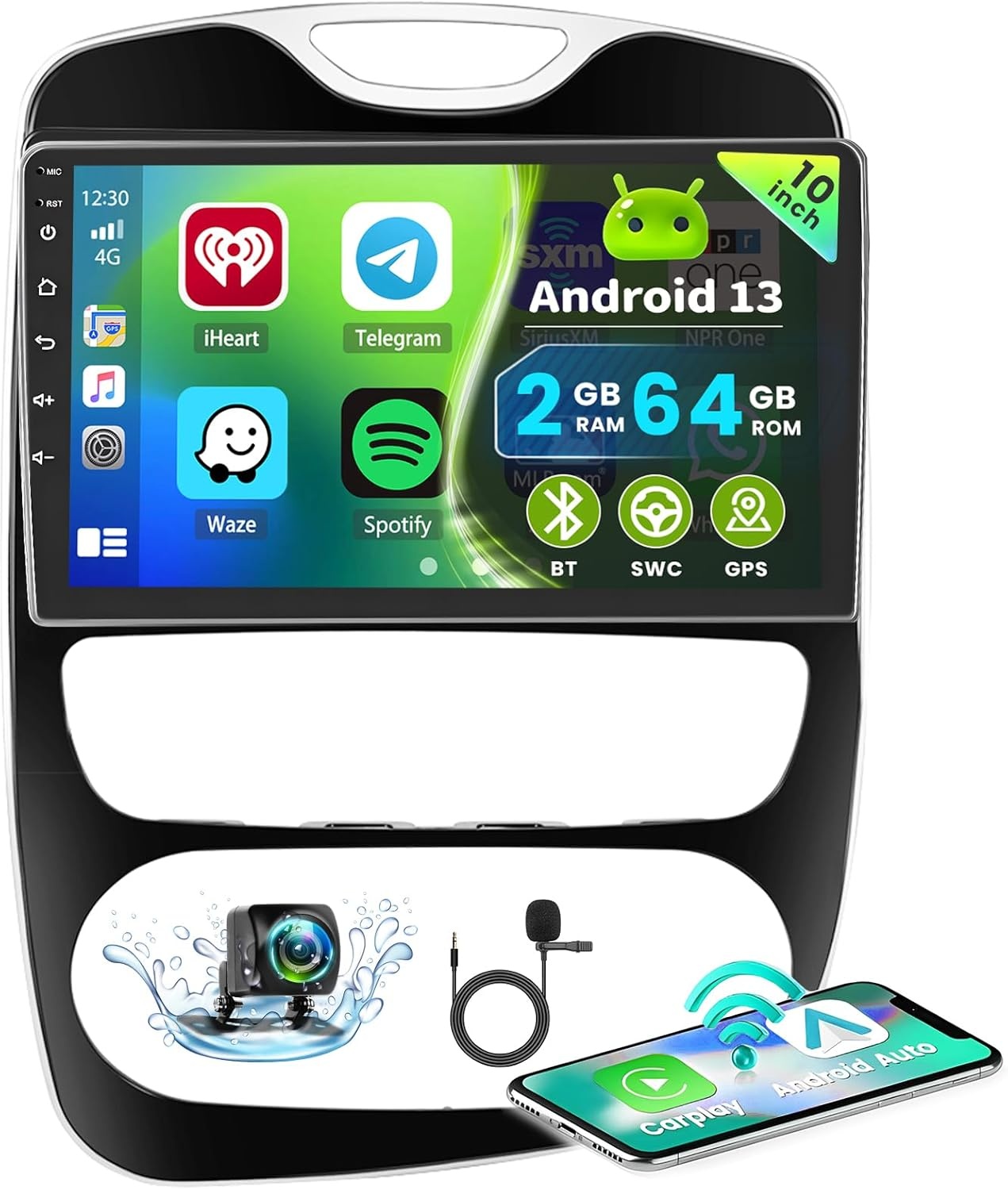 2GB+64GB Android 13 Autoradio für Renault S.A CLIO 2013-2018 Radio Wireless Apple CarPlay Android Auto Bluetooth 10.1" Bildschrim Auto Radio mit Navi Rückfahrkamera