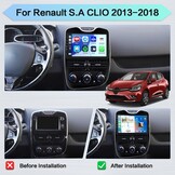 2GB+64GB Android 13 Autoradio für Renault S.A CLIO 2013-2018 Radio Wireless Apple CarPlay Android Auto Bluetooth 10.1" Bildschrim Auto Radio mit Navi Rückfahrkamera