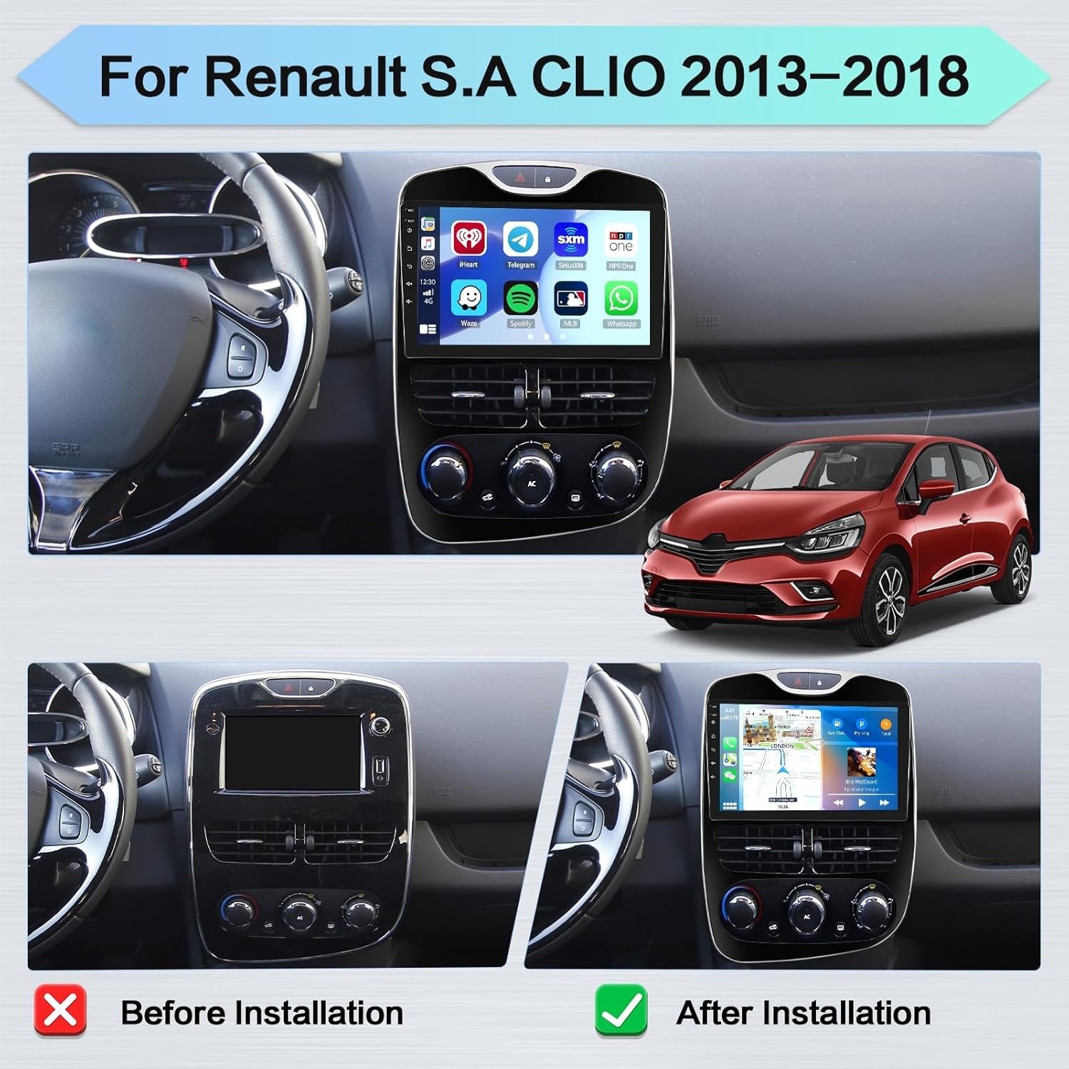 2GB+64GB Android 13 Autoradio für Renault S.A CLIO 2013-2018 Radio Wireless Apple CarPlay Android Auto Bluetooth 10.1" Bildschrim Auto Radio mit Navi Rückfahrkamera