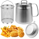 2L Strainer Pot Fryer, 304 Stainless Steel Oil Filter Pot with Strainer & Deep Fryer Basket for Kitchen, Multi-function Frying Net Tank Grease Container