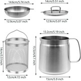 2L Strainer Pot Fryer, 304 Stainless Steel Oil Filter Pot with Strainer & Deep Fryer Basket for Kitchen, Multi-function Frying Net Tank Grease Container