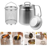 2L Strainer Pot Fryer, 304 Stainless Steel Oil Filter Pot with Strainer & Deep Fryer Basket for Kitchen, Multi-function Frying Net Tank Grease Container