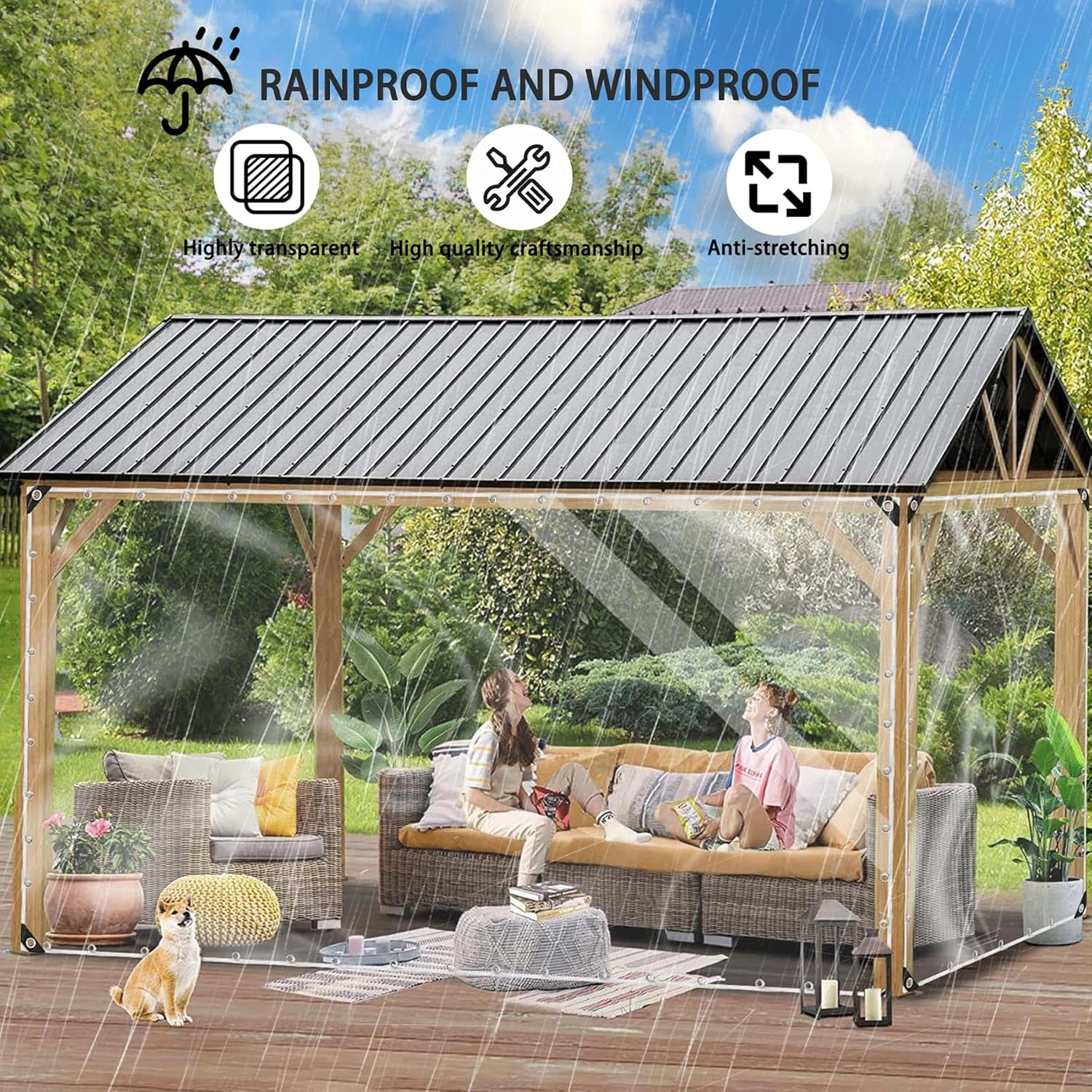 Transparant dekzeil, doorzichtig dekzeil 3×4M waterdicht zwaar belastbaar 420 g/m² doorzichtig zeil, 0,39MM doorzichtige paviljoen zijpanelen, pergola buitengordijn regenhoes scheurbestendig perspex