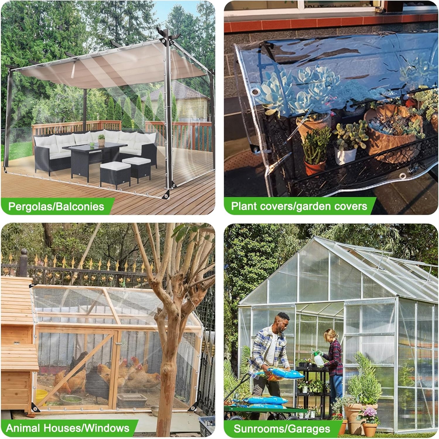 Transparant dekzeil, doorzichtig dekzeil 3×4M waterdicht zwaar belastbaar 420 g/m² doorzichtig zeil, 0,39MM doorzichtige paviljoen zijpanelen, pergola buitengordijn regenhoes scheurbestendig perspex