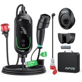 Mobiele Wallbox 11 kW [3-fasig, 8,1 m, 6-16 A], EV oplader met instelbaar laadvermogen en timerfunctie, type 2 oplaadkabel CEE-stekker voor model Y/3, ID.3, i4, EQB, e-tron enz., zwart