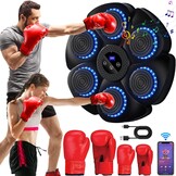Music Boxing Machine, Electronic LED Boxing Machine, 9 Functions and 18 Speeds and Counting Mode, Bluetooth Wall Mounted Boxing Goal with Boxing Gloves for Adults and Children
