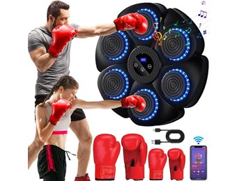 Music Boxing Machine, Electronic LED Boxing Machine, 9 Functions and 18 Speeds and Counting Mode, Bluetooth Wall Mounted Boxing Goal with Boxing Gloves for Adults and Children