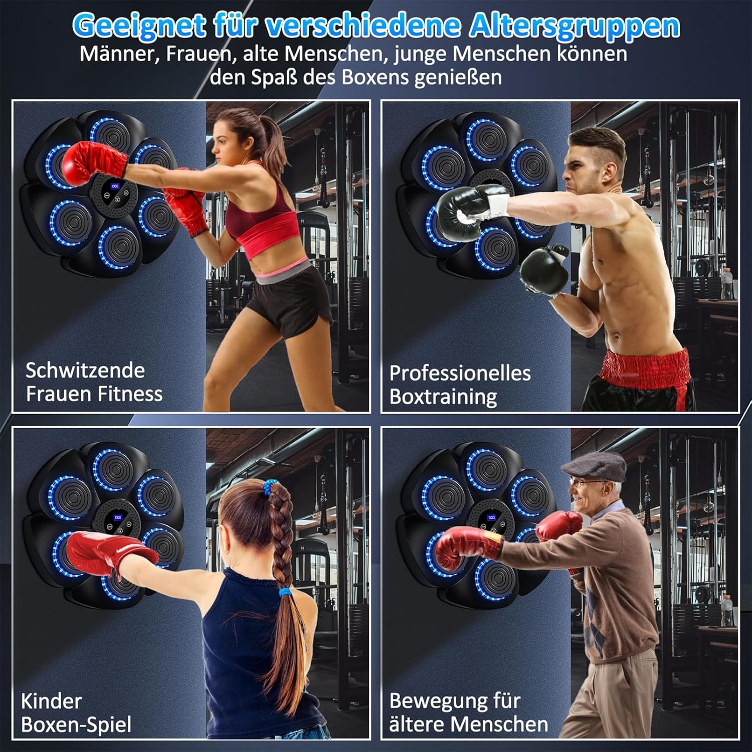 Music Boxing Machine, Electronic LED Boxing Machine, 9 Functions and 18 Speeds and Counting Mode, Bluetooth Wall Mounted Boxing Goal with Boxing Gloves for Adults and Children