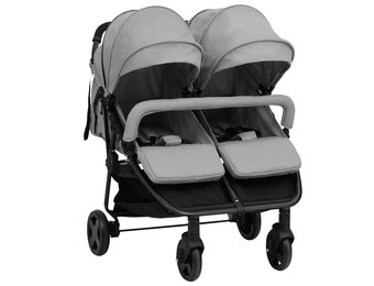 vidaXL Tweelingbuggy staal lichtgrijs en zwart