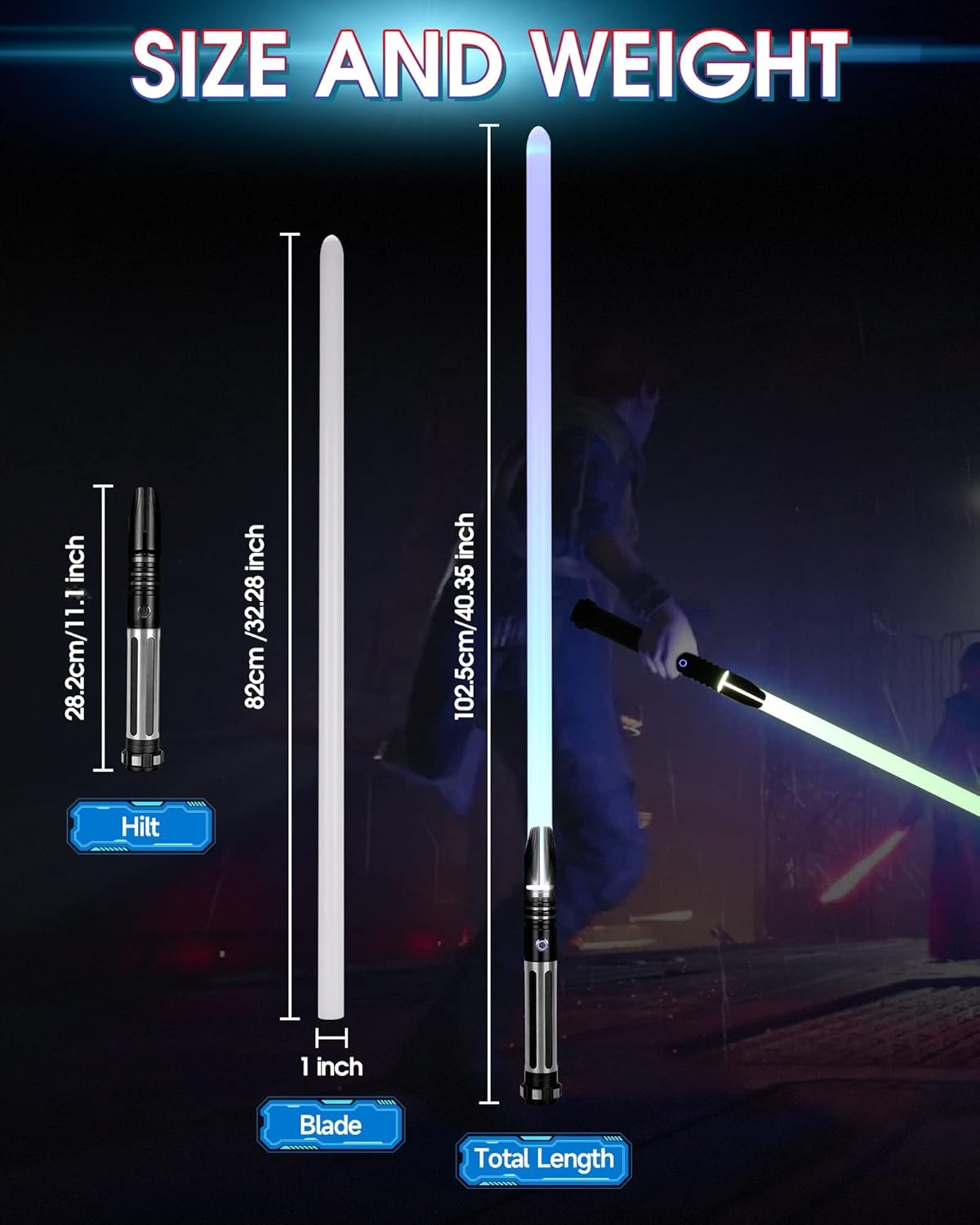 Dueling Lightsaber, Motion Control Lightsaber for Adults, Smooth Swing Lightsaber with 10 Tone Fonts, RGB 12 Colours Changeable, Metal Handle, for Halloween Cosplay Party, S9