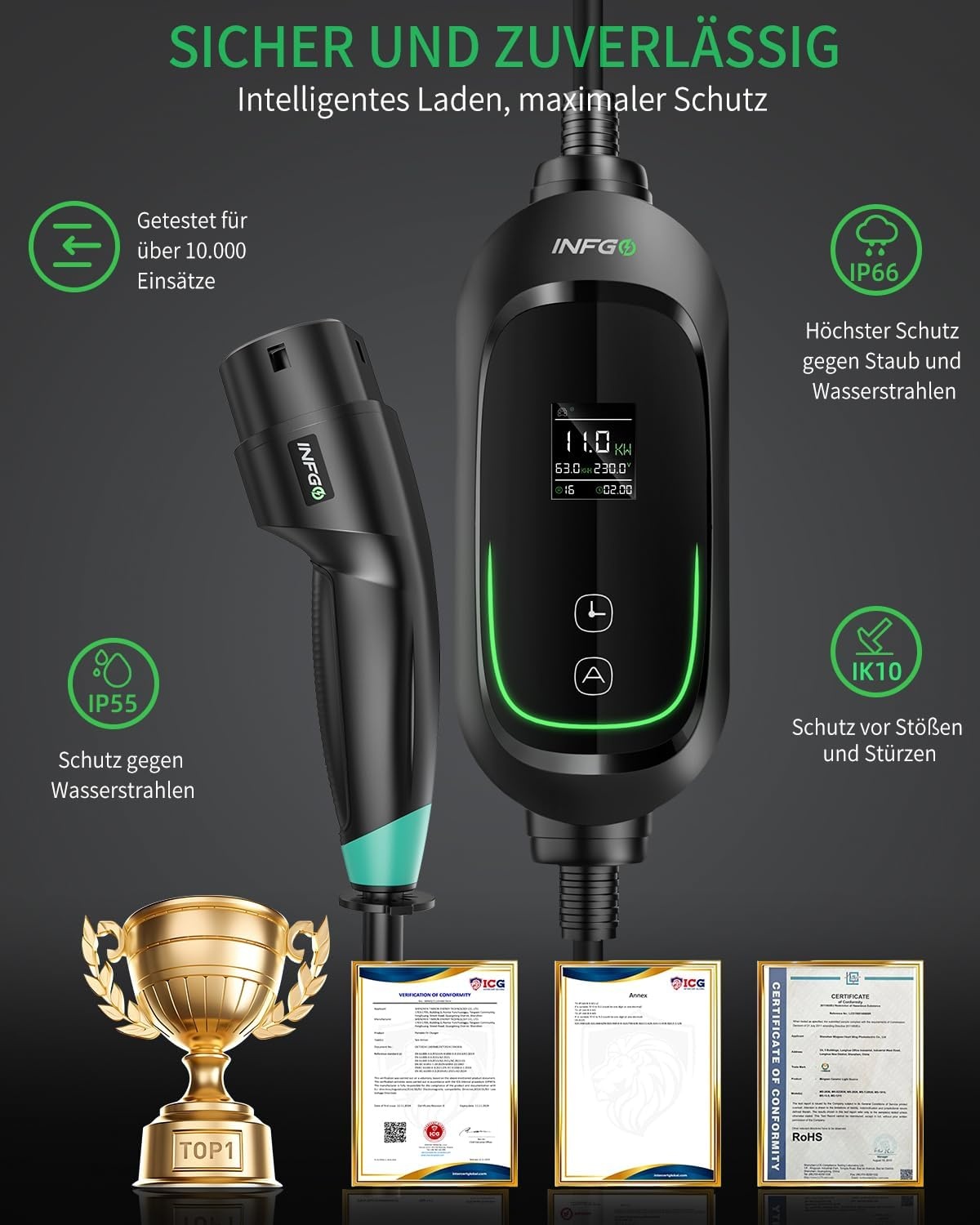 Mobiele Wallbox 11 kW 3-fasig (30% KORTING) - Type 2 EV Oplader met Timer