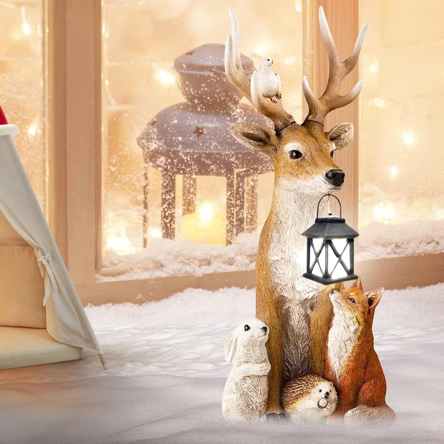 Geretourneerd Tuinfiguur Eland & Vrienden met Lantaarn - 30% Korting