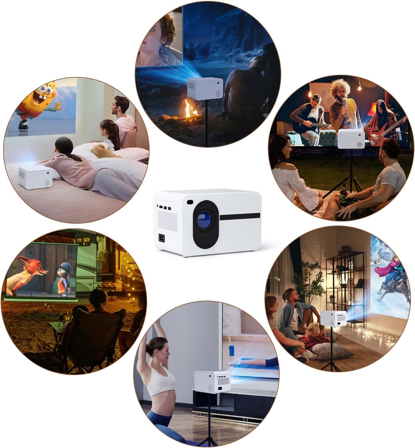 Projector with 5G WiFi Bluetooth, Mini Outdoor/Home Video Projector, Full HD Native 1080P, Portable Projector, 4K Home Cinema, 15000 Lumens, Compatible with iPhone/Android/HDMI/USB/PS5/TV Stick/X-Box.