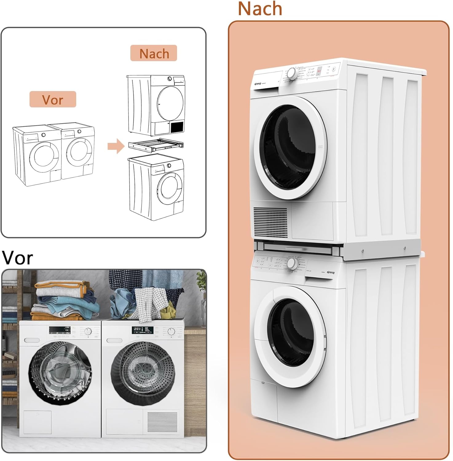 Bimiti Wasmachine/Droger Tussenbouwframe - 35% Korting - Wit
