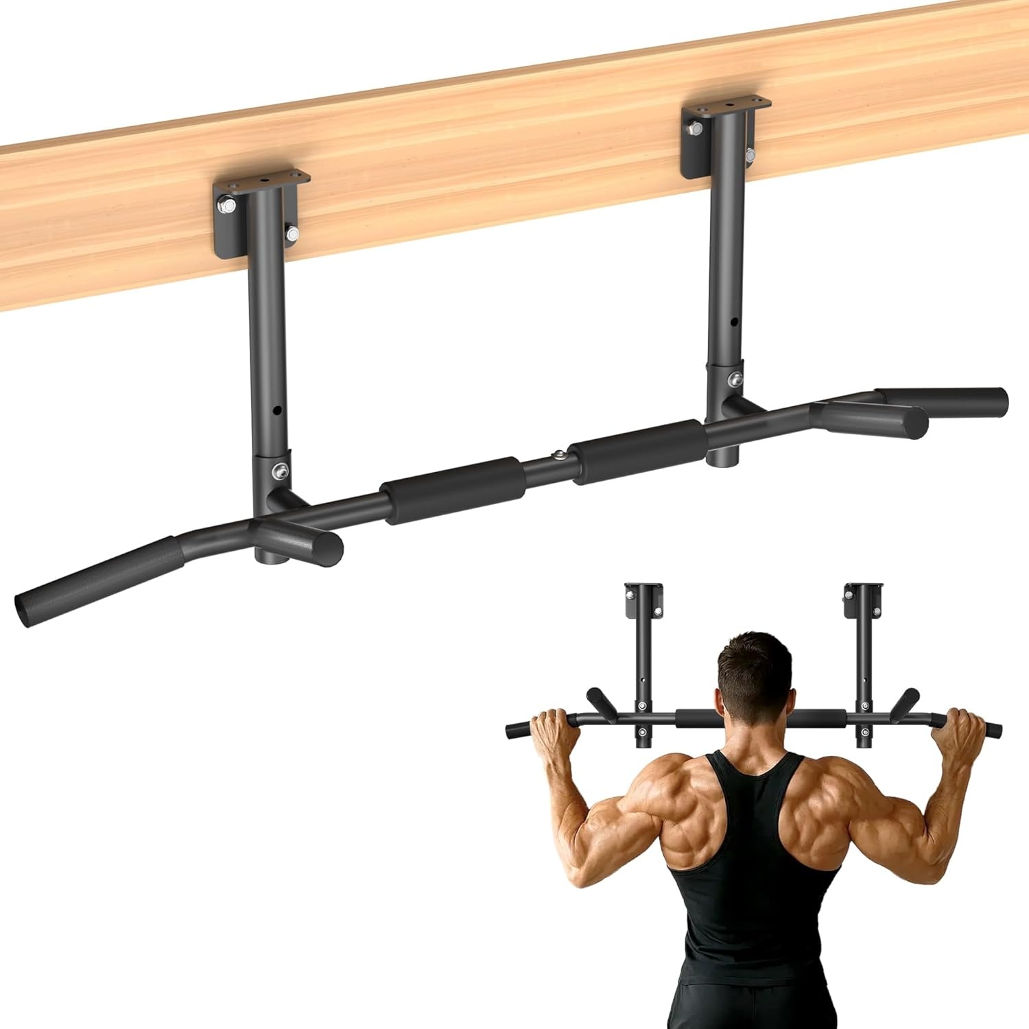 ONETWOFIT Optrekstang, wandmontage, balkmontage, plafondmontage 3-in-1, heavy duty, voor indoor home gym workout (max. 200 kg)