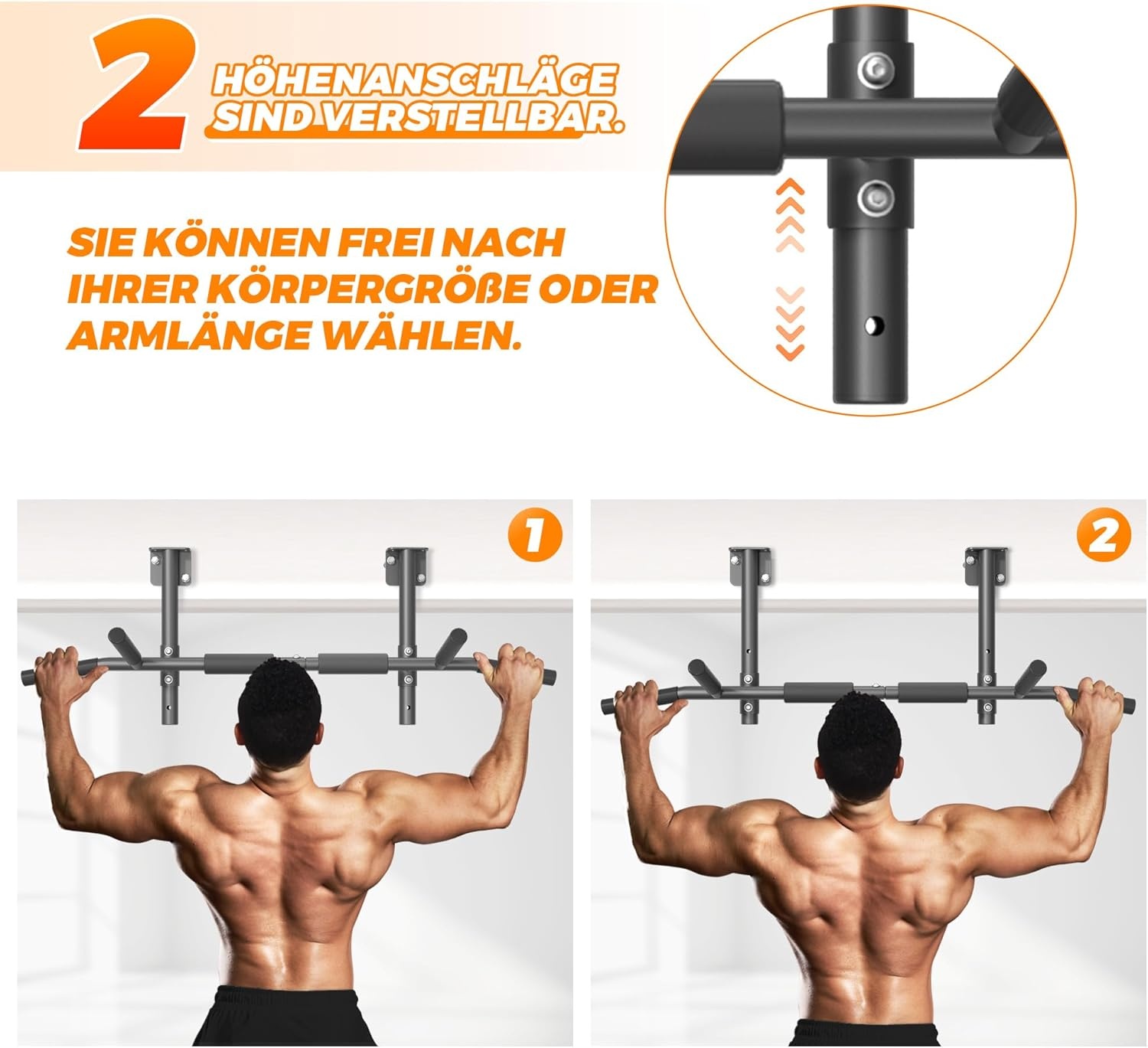 ONETWOFIT Optrekstang, wandmontage, balkmontage, plafondmontage 3-in-1, heavy duty, voor indoor home gym workout (max. 200 kg)