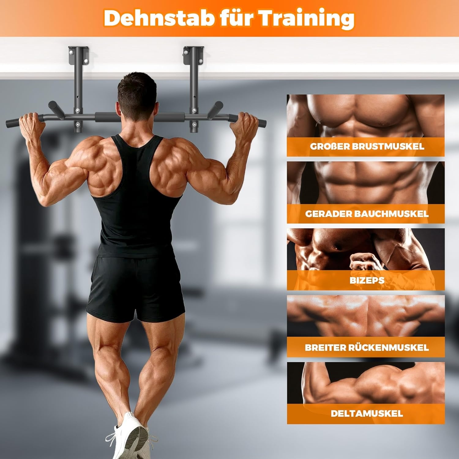 ONETWOFIT Optrekstang, wandmontage, balkmontage, plafondmontage 3-in-1, heavy duty, voor indoor home gym workout (max. 200 kg)