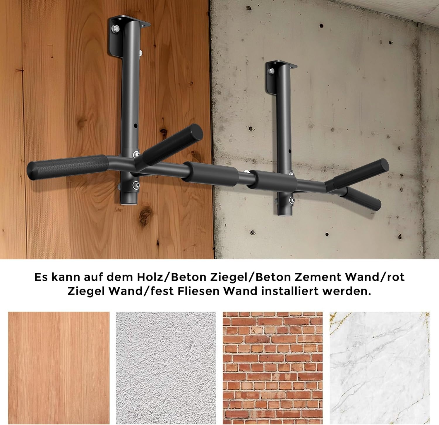 ONETWOFIT Optrekstang, wandmontage, balkmontage, plafondmontage 3-in-1, heavy duty, voor indoor home gym workout (max. 200 kg)
