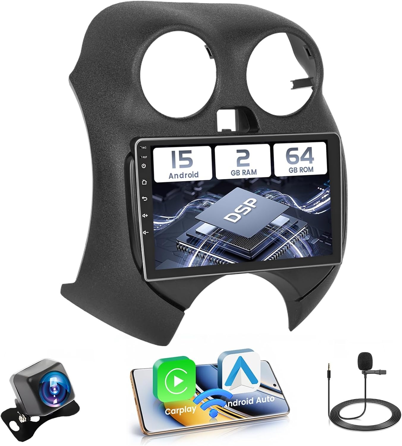 2+64 GB Android 13 autoradio voor Nissan MICRA MK4 K13 2010-2017 Radio Wireless Carplay Android Auto, 9 inch IPS touchscreenradio met achteruitrijcamera, Bluetooth, navi, WiFi, DSP, EQ, Mirror Link