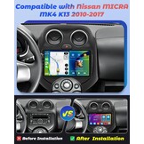 2+64 GB Android 13 autoradio voor Nissan MICRA MK4 K13 2010-2017 Radio Wireless Carplay Android Auto, 9 inch IPS touchscreenradio met achteruitrijcamera, Bluetooth, navi, WiFi, DSP, EQ, Mirror Link