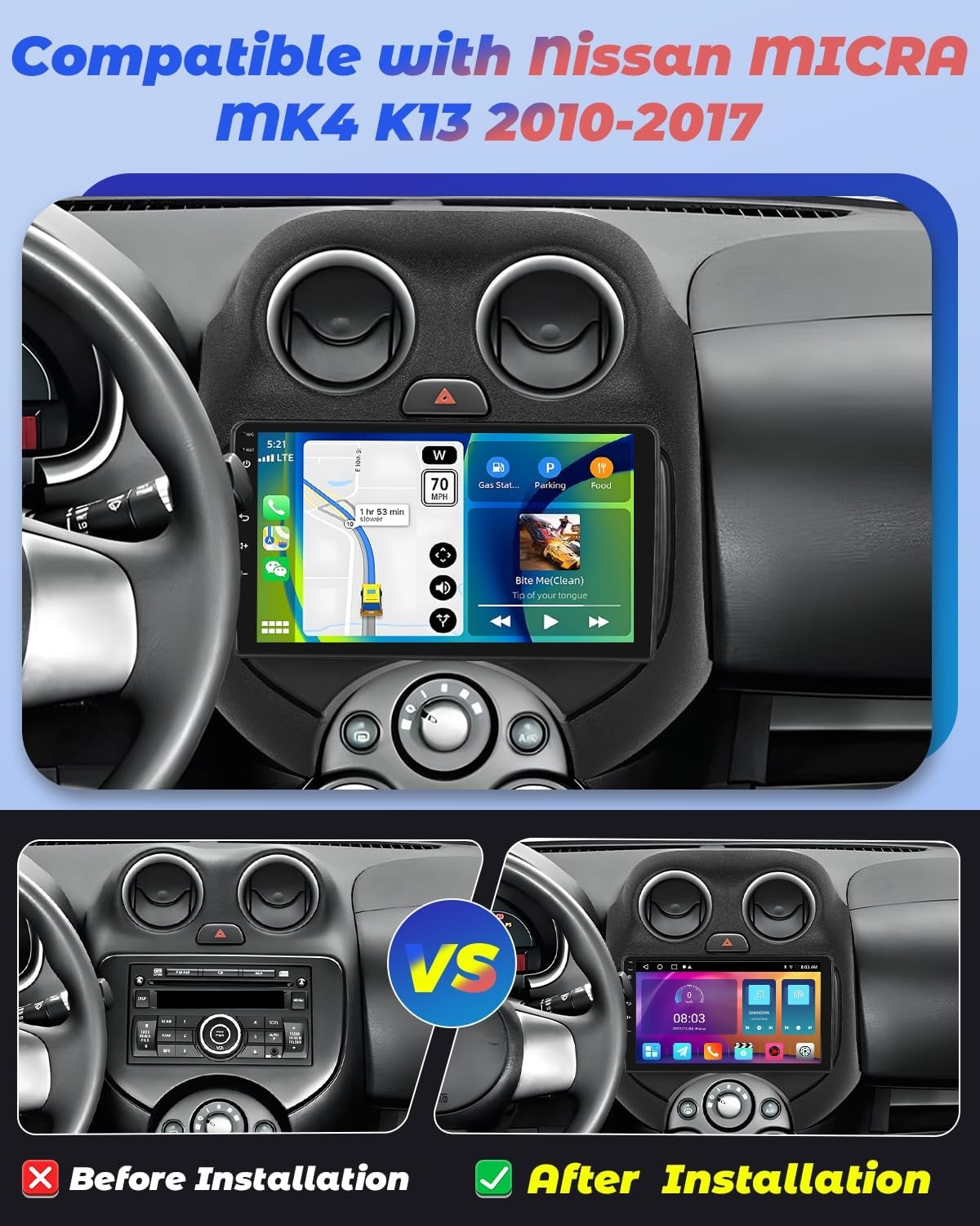 2+64 GB Android 13 autoradio voor Nissan MICRA MK4 K13 2010-2017 Radio Wireless Carplay Android Auto, 9 inch IPS touchscreenradio met achteruitrijcamera, Bluetooth, navi, WiFi, DSP, EQ, Mirror Link