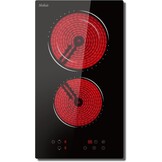 Glaskeramische kookplaat 2-zones, Hobsir inbouwkookplaat 30cm, 3200W, Touch control, Dubbele zone, 9-traps verwarming, Veiligheidsslot, Timer, Vast bedraad, Geen stekker