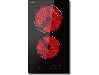Glaskeramische kookplaat 2-zones, Hobsir inbouwkookplaat 30cm, 3200W, Touch control, Dubbele zone, 9-traps verwarming, Veiligheidsslot, Timer, Vast bedraad, Geen stekker