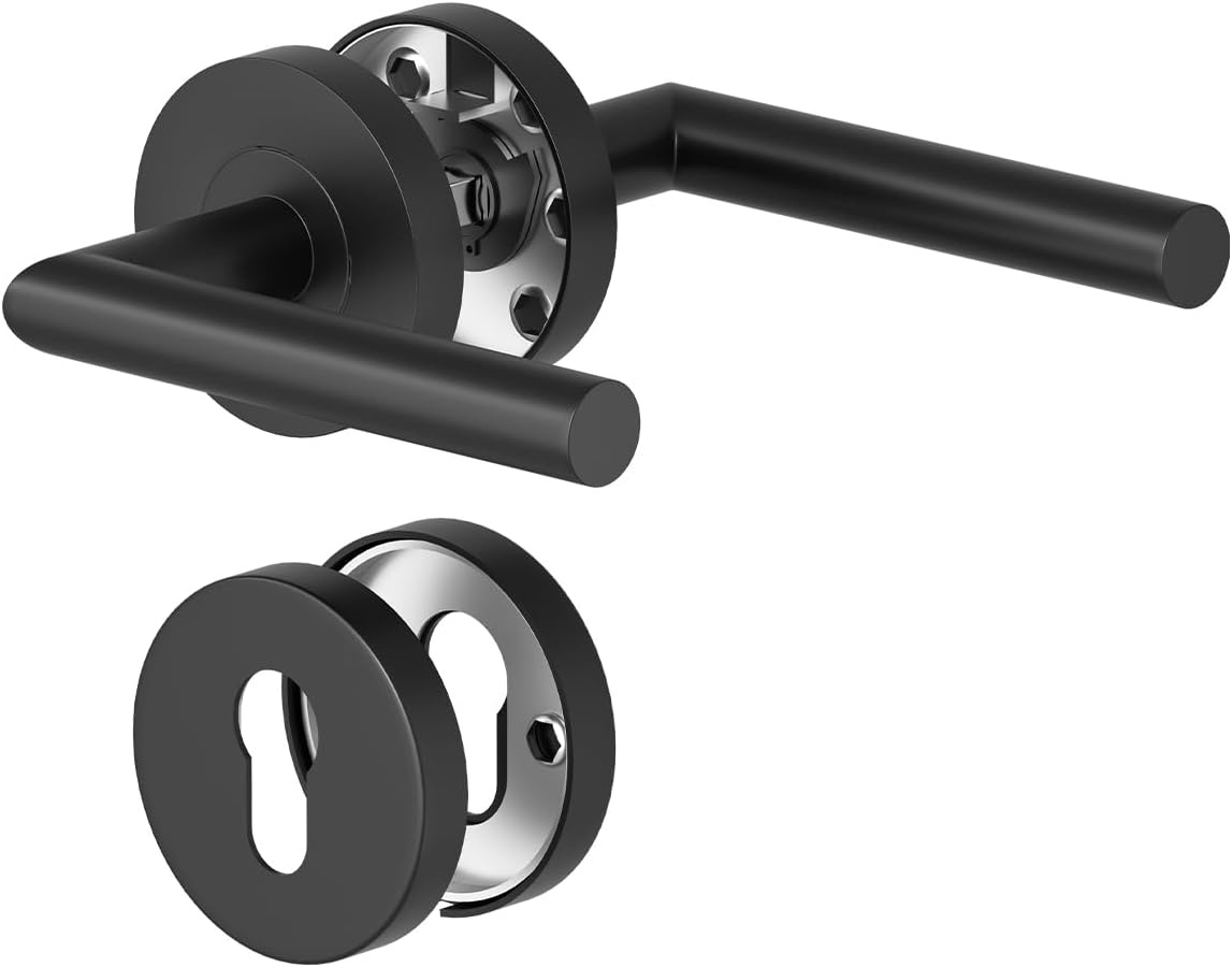 Door Handles Interior Doors Door Handle Set Stainless Steel Toilet Shape L PZ Profile Cylinder Black