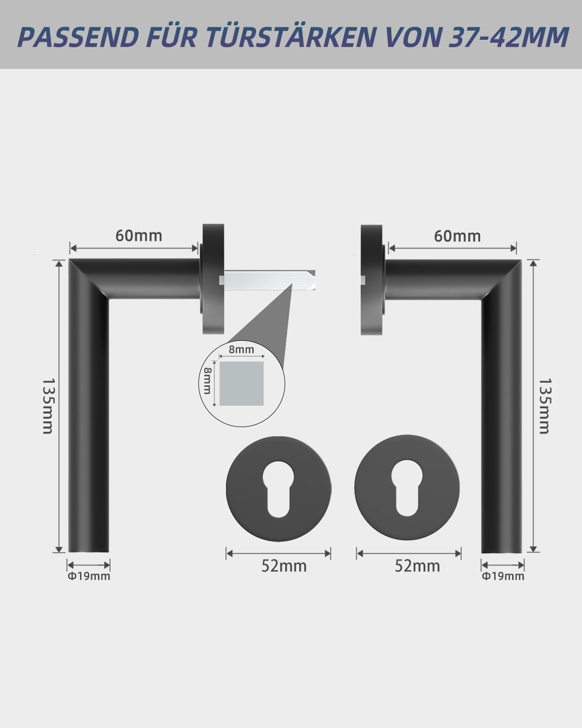 Door Handles Interior Doors Door Handle Set Stainless Steel Toilet Shape L PZ Profile Cylinder Black