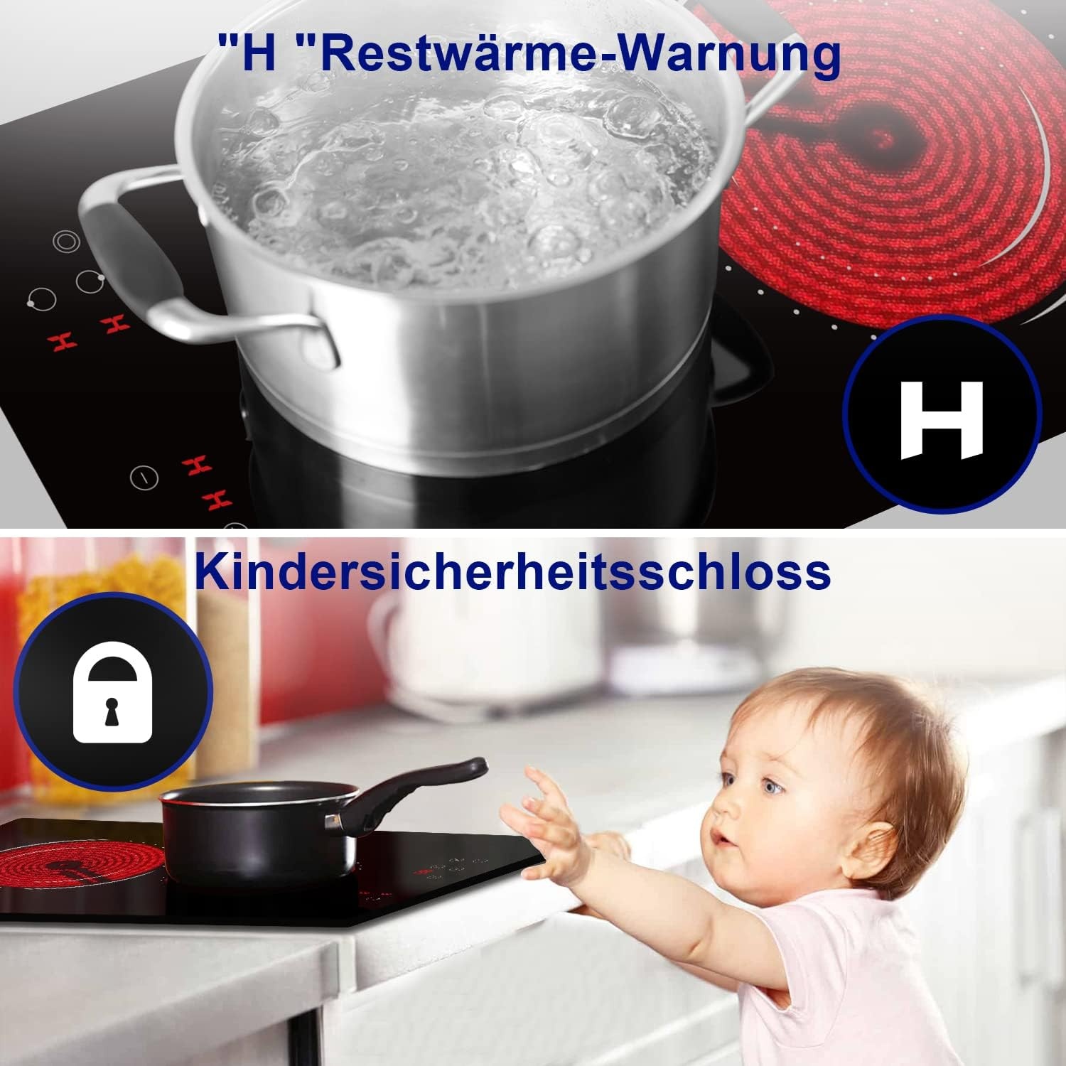 Glaskeramische kookplaat 2-zones, Hobsir inbouwkookplaat 30cm, 3200W, Touch control, Dubbele zone, 9-traps verwarming, Veiligheidsslot, Timer, Vast bedraad, Geen stekker