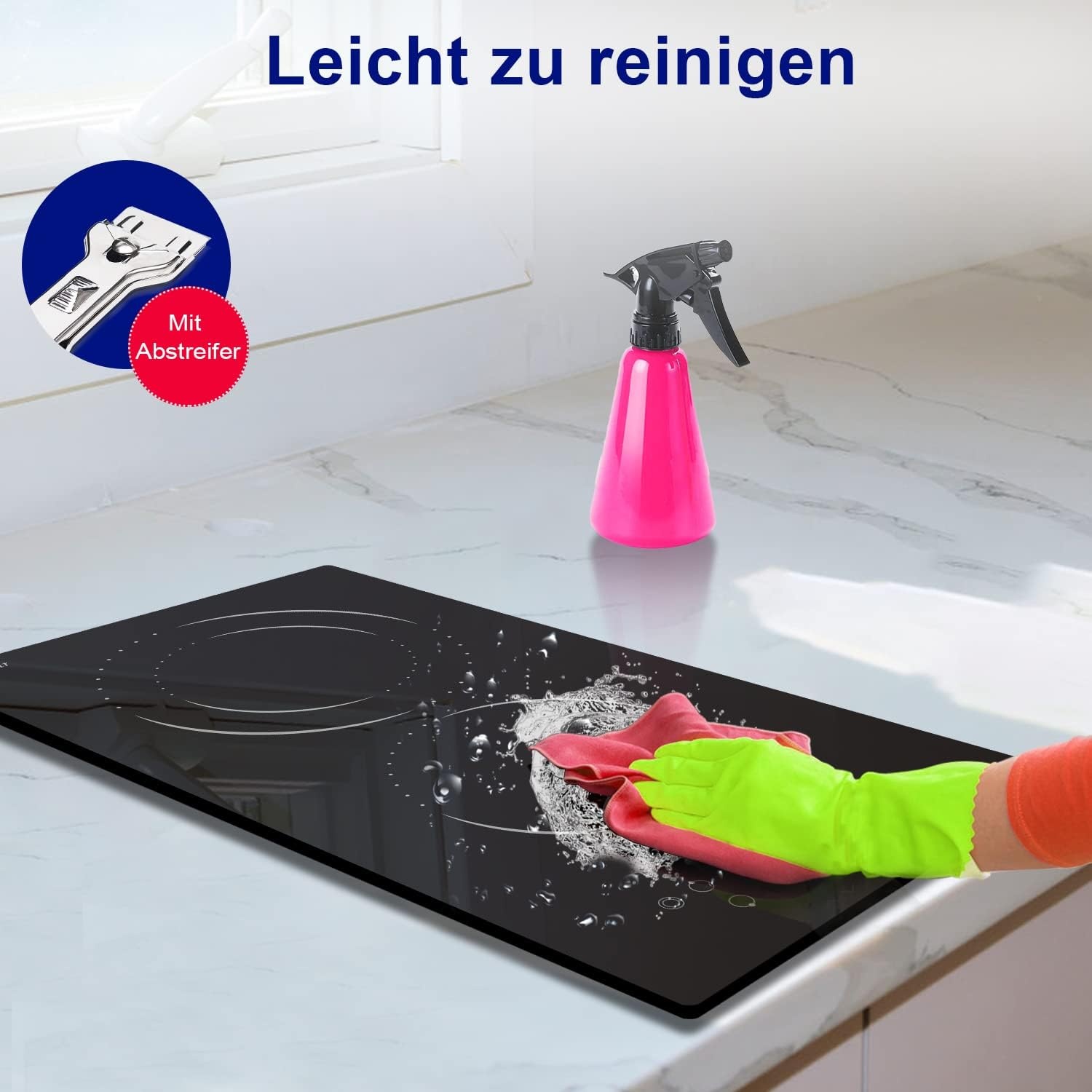Glaskeramische kookplaat 2-zones, Hobsir inbouwkookplaat 30cm, 3200W, Touch control, Dubbele zone, 9-traps verwarming, Veiligheidsslot, Timer, Vast bedraad, Geen stekker