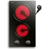 Glaskeramische kookplaat 2-zones, Hobsir inbouwkookplaat 30cm, 3200W, Touch control, Dubbele zone, 9-traps verwarming, Veiligheidsslot, Timer, Vast bedraad, Geen stekker