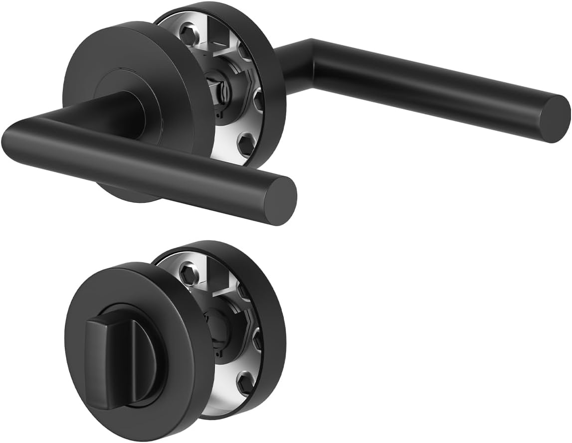 Door Handles Interior Doors Door Handle Set Stainless Steel Toilet Shape L PZ Profile Cylinder Black