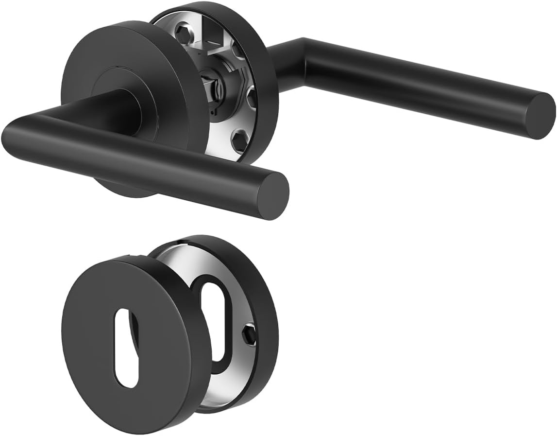 Door Handles Interior Doors Door Handle Set Stainless Steel Toilet Shape L PZ Profile Cylinder Black