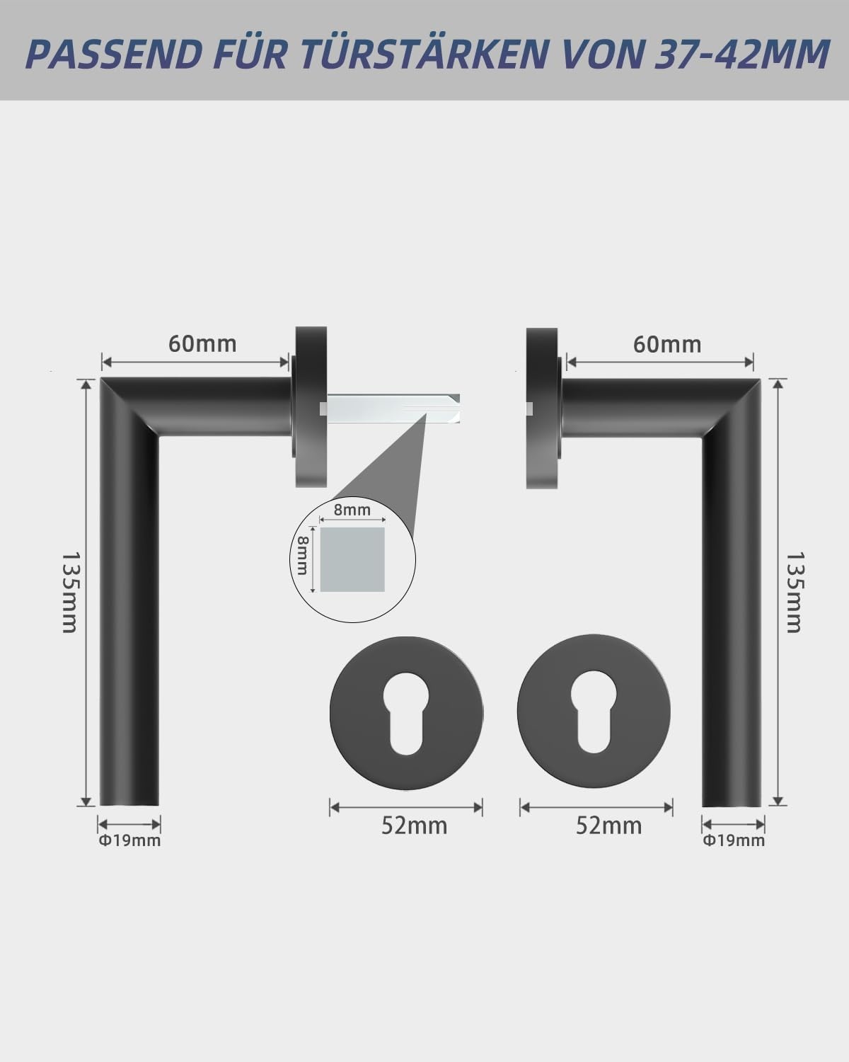 Door Handles Interior Doors Door Handle Set Stainless Steel Toilet Shape L PZ Profile Cylinder Black