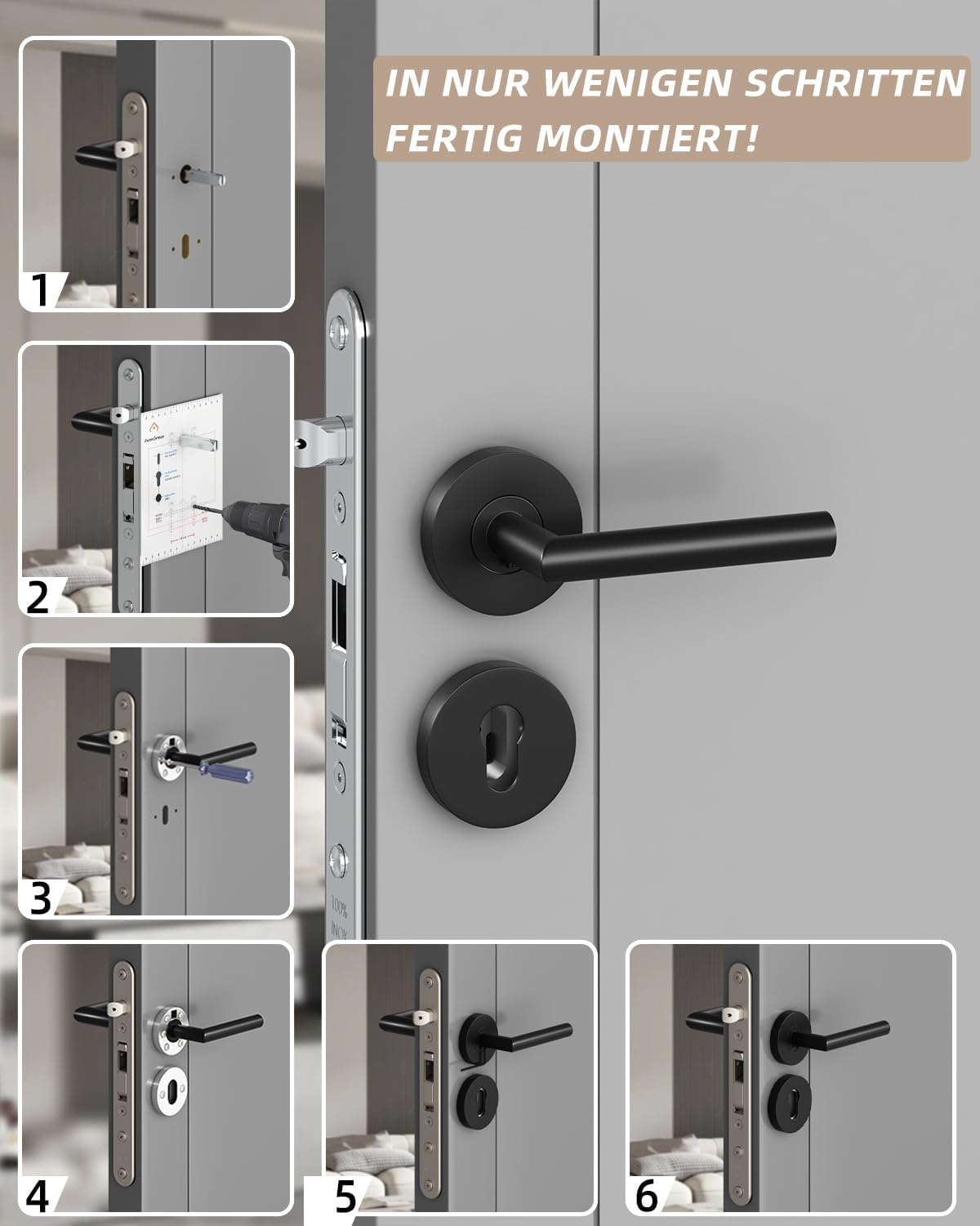 Door Handles Interior Doors Door Handle Set Stainless Steel Toilet Shape L PZ Profile Cylinder Black